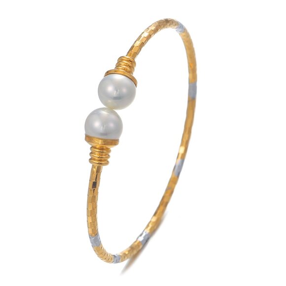 3/$35 18K Gold Plated Two Tone Silver Copper Bangle Pearl Bracelet Jewelry - Picture 8 of 8